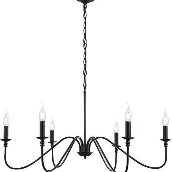 Black Chandelier,6-Light Rustic Industrial Iron Chandeliers for Dining Room Lighting Fixtures Hanging,Candle Hanging Hallway, Living Room, Foyer, Bedroom, Office, Bar,Island Lights