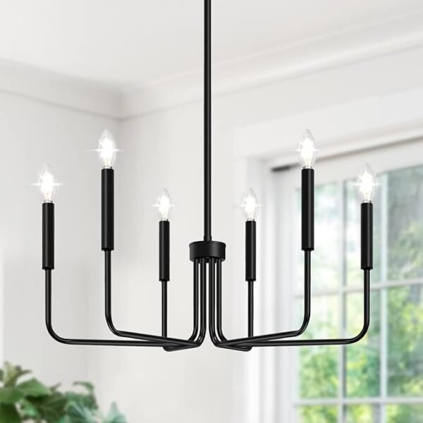 Black Chandelier, 6-Light Farmhouse Chandelier for Dining Room Lighting Fixtures Hanging, Dining Light Fixtures Industrial Modern Chandelier for Bedroom, Foyer, Hall, Kitchen, Living Room and Entryway