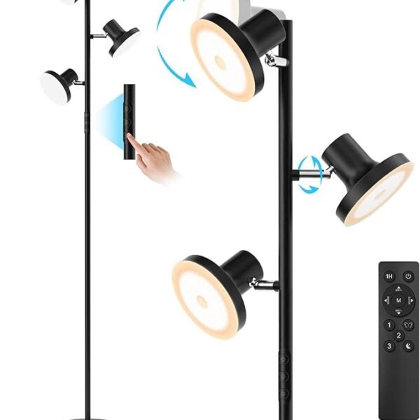 36W LED Tree Floor Lamp, Modern Dimmable Standing Lamp with Remote & Touch Control, 4 Color Temperatures, 3 Rotatable LED Light Floor Lamps for Living Room, Bedroom, Office